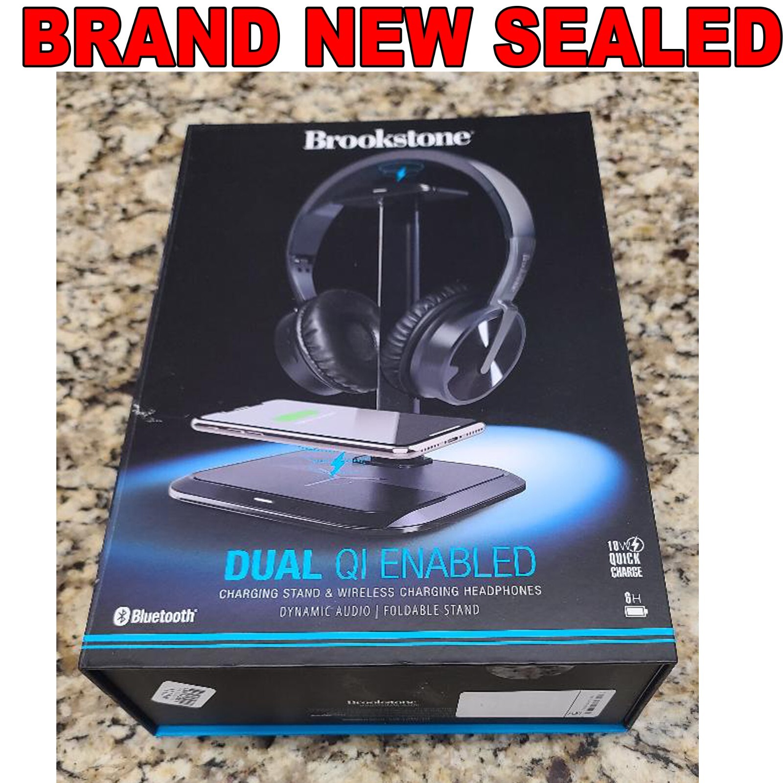 Brookstone QI ENABLED DUAL CHARGING STATION & WIRELESS HEAPHONES NEW eBay