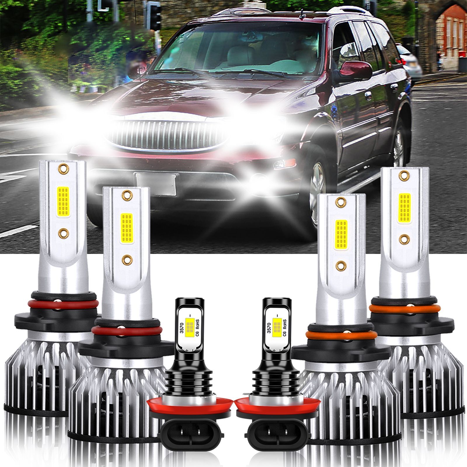 For Buick Rainier 2004-2007 LED Headlight Kit+Fog Light Bulbs White Combo 6000K