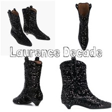 Laurence Dacade Vanessa Sequin Boots In Black Sparkle Western Glam Sz 5