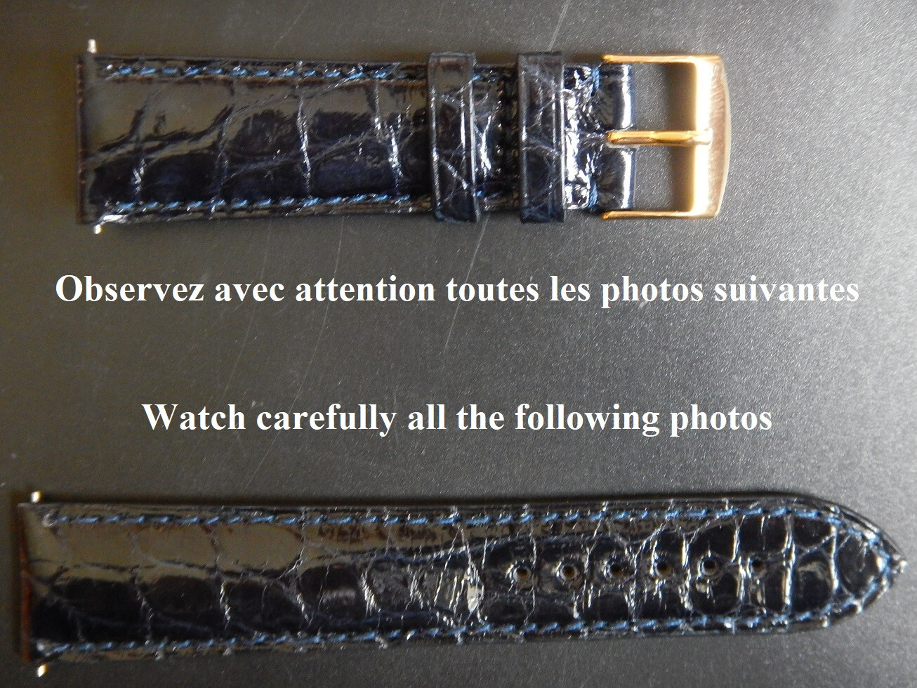 Bracelet montre 21 mm bleu nuit alligator pour cadran classique