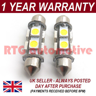 2X RED CANBUS NUMBER PLATE INTERIOR BRIGHT SMD LED BULBS 30 36 39 42 44MM OD