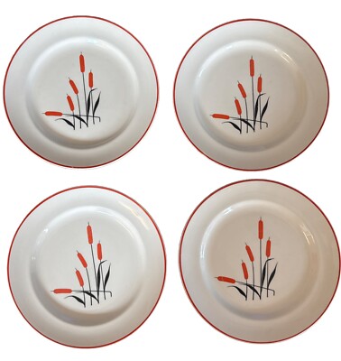 SEARS ROEBUCK Dessert PLATES BREAD Butter MCM COTTAGE Kitschy 4 CATTAIL 6 1/4''