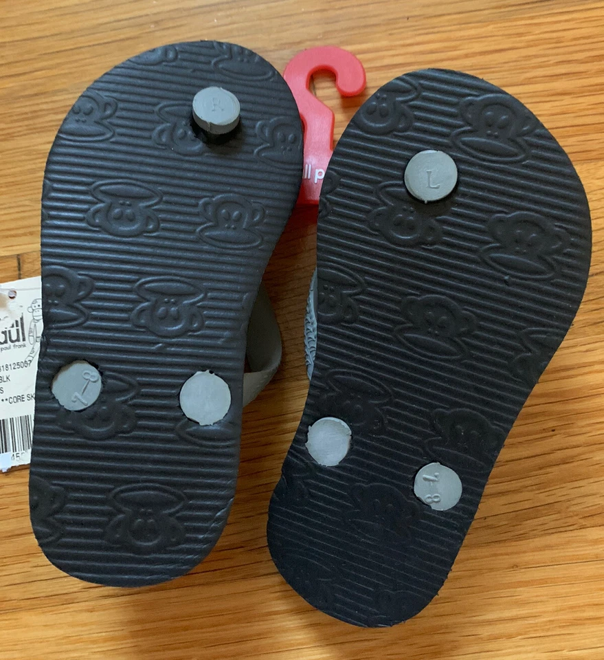 Sandalias Paul Frank Bebé Niño Pequeño Talla 7-8 Negro Gris Mono Chanclas Nuevas con Etiquetas Foto 4 de 4