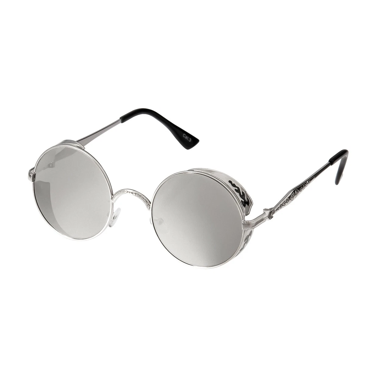 Silver Mirrored Steampunk Glasses Cyber Round Retro Goggles Vintage Sunglasses