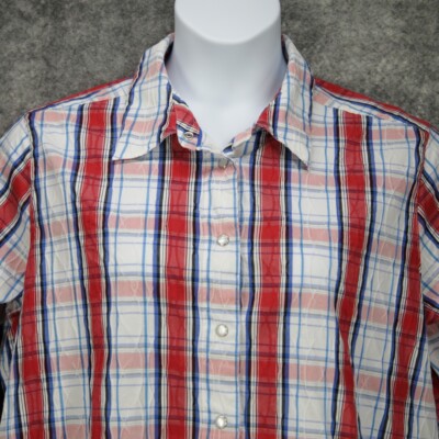 Foxcroft Shirt Womens 18W Red White Blue Plaid Shaped Fit