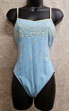 Vtg Late 1980's/1990's Baja Blue Yellow Flowers Women's Swimsuit New w/ Tags