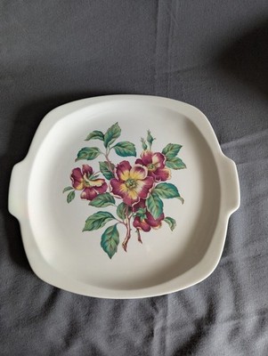 VTG Grandmacore, Cottegecore Paden City Pottery Platter Red Wild Roses Pattern