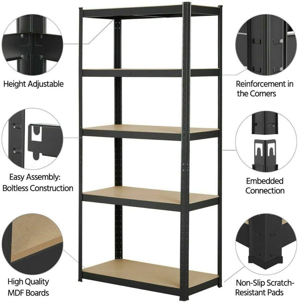Garage Racking 5 Tier Shelving Unit Boltless Heavy Duty Metal Shelf Shed Storage - Image 2 of 4
