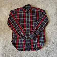 Vintage Ralph Lauren shirt mens large red green blue button up plaid preppy 90s