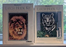Vintage Wonderart Caron Latch Hook Kit Lion And Snow Tiger 4497 And 4355 Lot