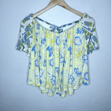 Free People Baja Babe Yellow Blue Tie Back Cropped Top Flowy Women’s XS