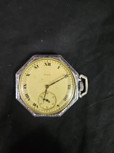 Elgin Antique Octagon Open Face Pocket Watch Roman Numeral Not Working Parts