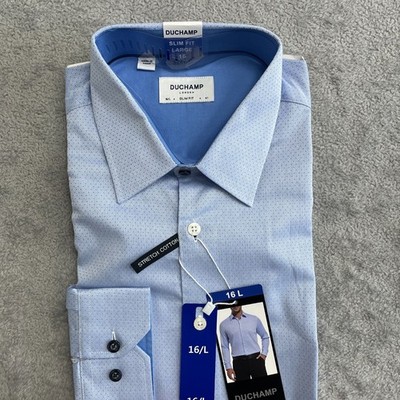 NEW Duchamp Men's 16L Slim Fit Stretch Cotton Button Down Dress Shirt | eBay