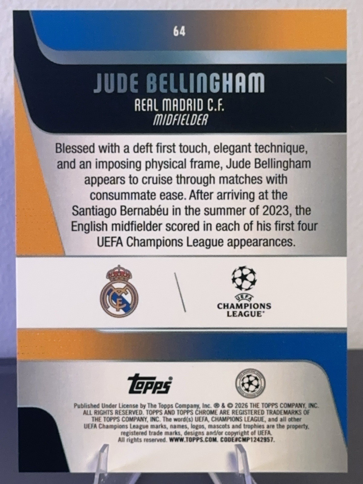 Jude Bellingham 2025-26 Topps Chrome Teal Lava Refractor /299 #64 Real Madrid view 2