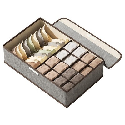 Mrsnimou Underwear Sock Tie Storage Organizer with Lid, Foldable Closet Grey 