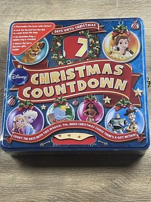 Disney 7 Days Until Christmas Countdown Advent Book Locking Tin & Stickers New