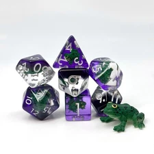 Sage's Green Frog Familiar Resin Polyhedral Dice Set + Figurine | Dnd D&D RPG