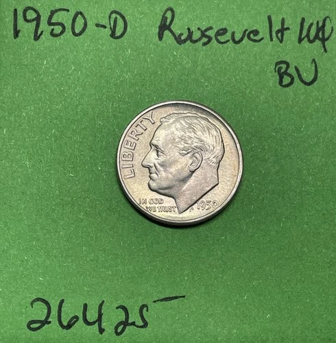 1950 D Roosevelt Dime 10c BU Brilliant Uncirculated 90% Silver US Coin