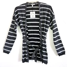 KOTON S Black & White Sparkle Open Neck Peplum Tie Knit Tunic Top Duster Cardi