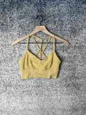 Alo Yoga Sports Bra Womens Small Yellow Strappy Back Longline Support Ribbed