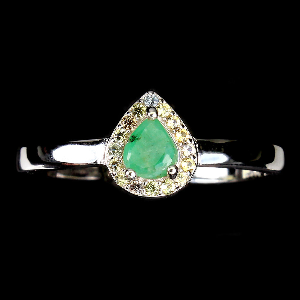 Anillo De Plata Esterlina 925 Con Esmeralda Y Zafiro Joya Talla 8