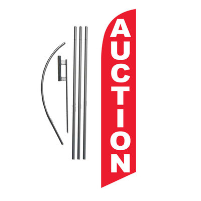 AUCTION (red) 15' Feather Banner Swooper Flag Kit with pole+spike 