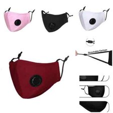 Face Mask Cotton V V with Ear Loops, Breathable with valve, Reusable, Washable