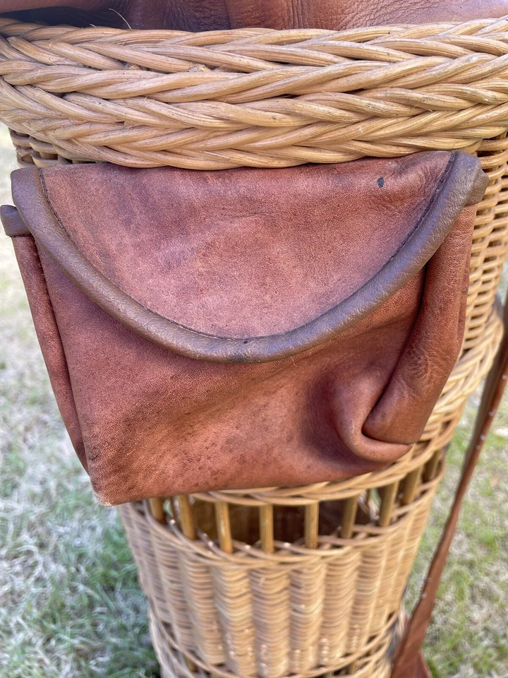 Bolsa de golfe vintage de vime decoração alça de couro e bolso - Imagem 4 de 4