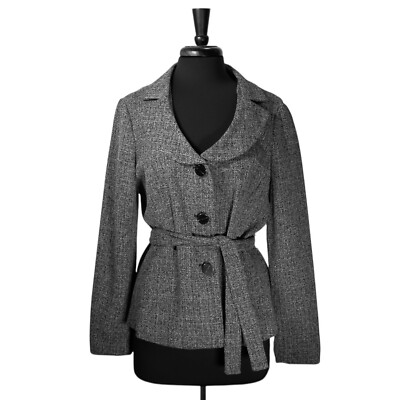 Sandro Sportswear Women s Jacket L Gray Flecked Belted Shawl Collar Blazer Coat
