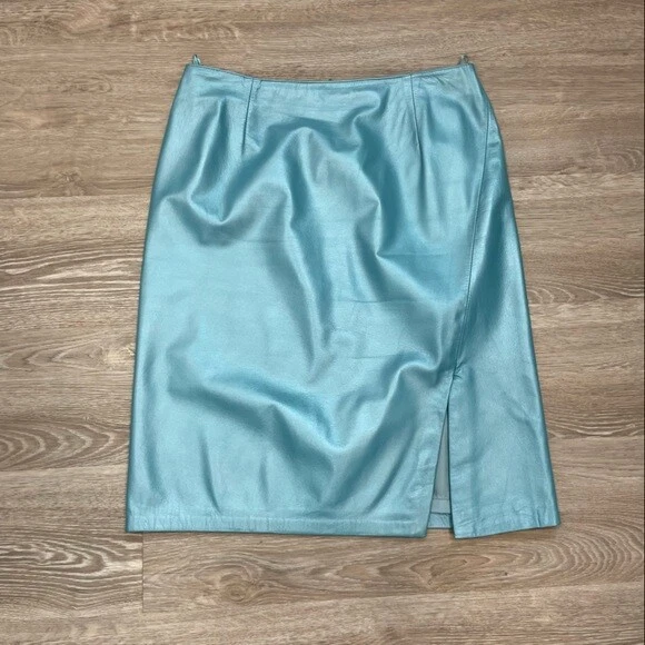 Falda lápiz Danier Leather Sky Blue Teal Gliter Foto 3 de 4