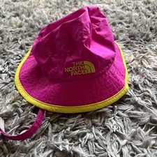 The North Face Bucket Hat W Strap One Size Youth Great Condition Pink Yellow