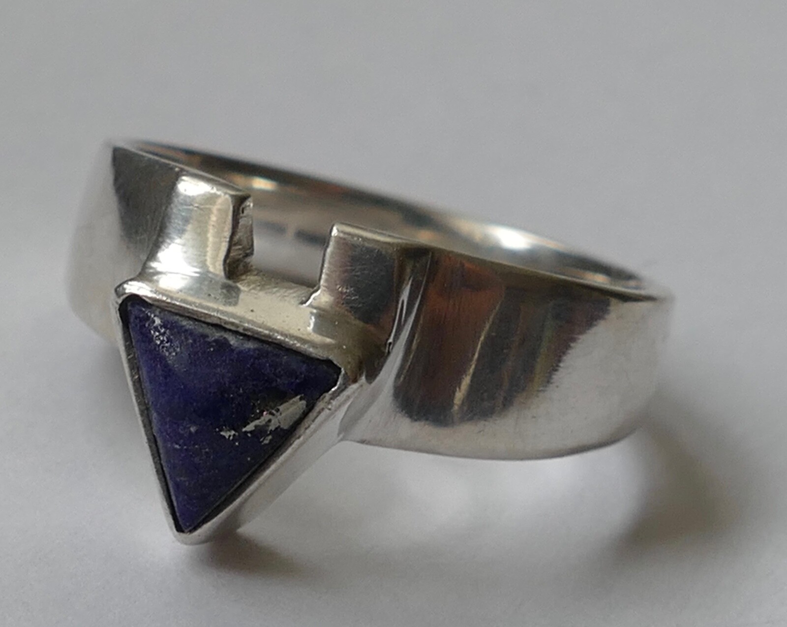 Ring triangular blue stone 925 silver vintage 80s… - image 1