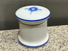 Bing & Grondahl Trinket Box Blue White B & G Denmark Porcelain Spool Shape 1.5"