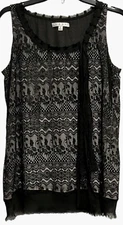 Cabi Size Small Shell Tank Pullover Black Nude Lace Overlay Ties Sleeveless