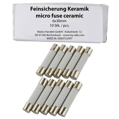 SeKi Feinsicherung Keramik ab 0,250A bis 20A, träge / flink, 6x30mm, 10er Pack