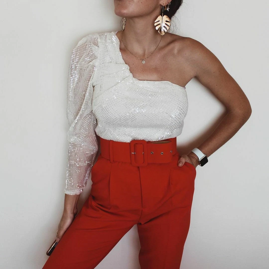 Zara red sales belted trousers