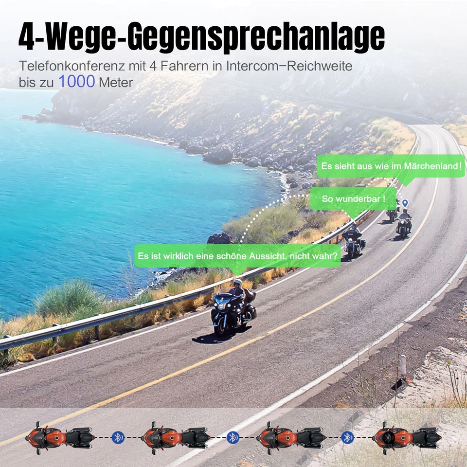 2X 1000M FX4 PRO Motorrad Helmet Intercom Gegensprechanlage Headset Bluetooth FM - Bild 2 von 4