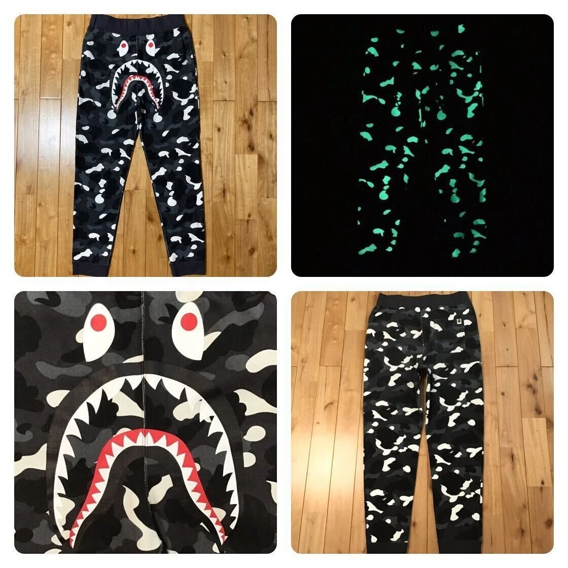 Glow in the dark BAPE City camo shark sweat pants Black A Bathing