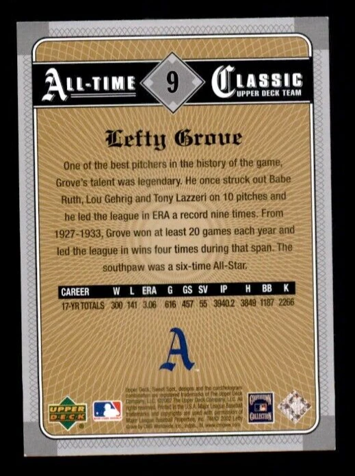 2002 Sweet Spot Classics #9 Lefty Grove. - Image 2 of 2