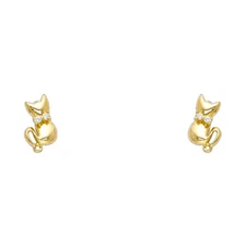 Ioka - 14K Yellow Gold CZ Cute Cat Kitten Screw Back Stud Earrings