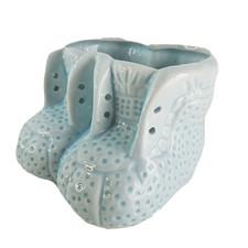 Ceramic Baby Booties Blue Vintage Planter Decor Collectable Baby Shoe A3-1200
