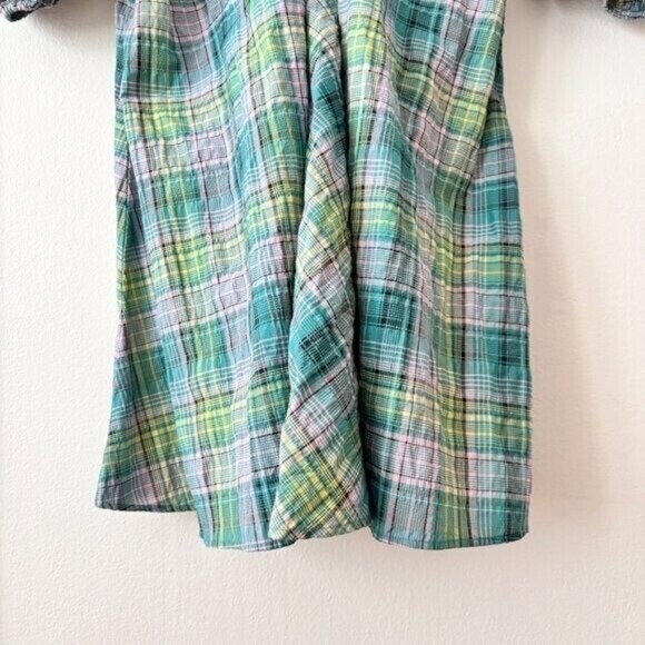 ★Ganni★ Seersucker checked gathered mini dress aqua green Ganni Seersucker Check V-Neck Mini Dress in Lagoon Size 10