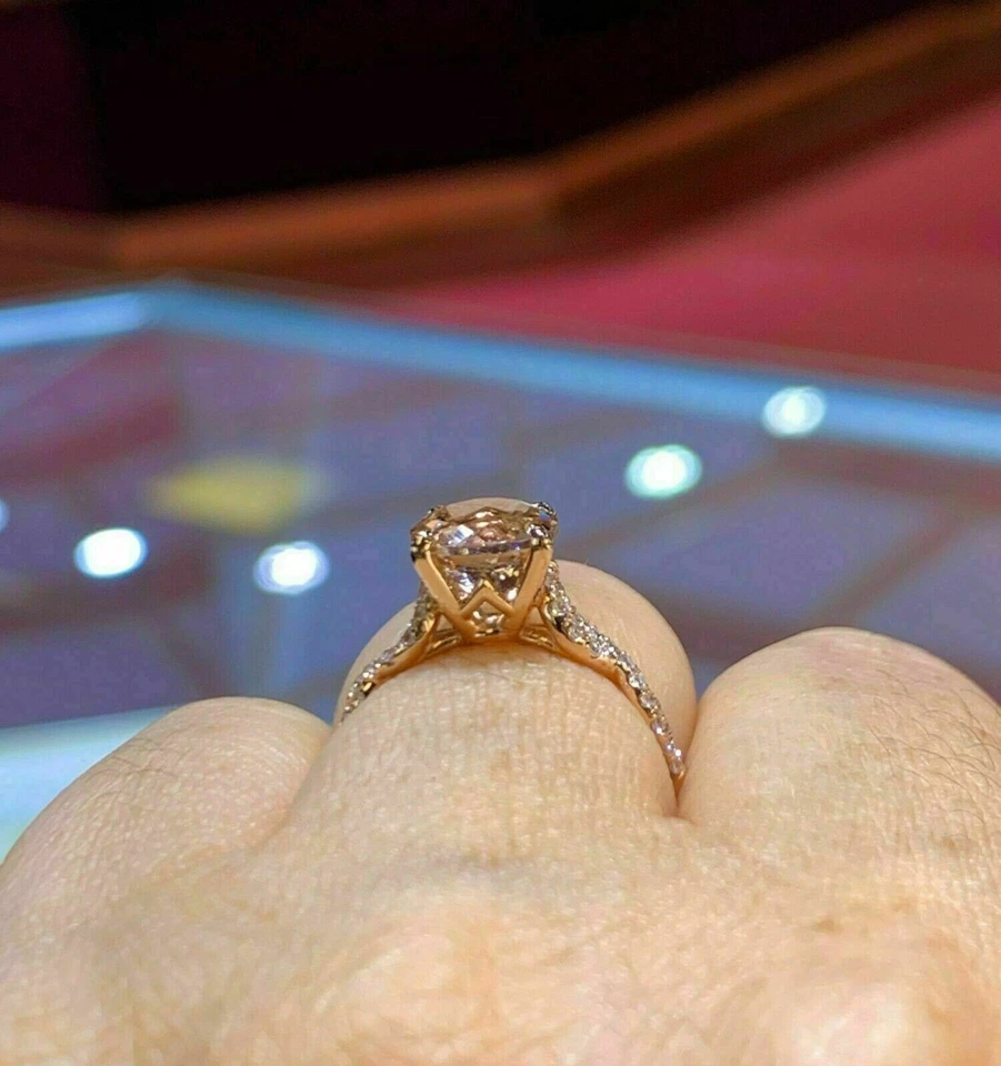 Lab-Created Morganite 2Ct Round Solitaire Engagement Ring 14K Rose Gold Plated - Image 4 of 4