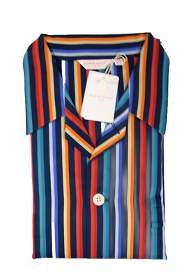 DEREK ROSE pigiama uomo CLASSICO lungo APERTO cotone raso A RIGHE