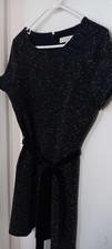 Loft Black & White Dress With Black Sash Size 8 Short Sleeve