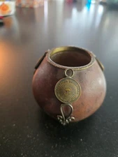 Traditional Gourd Yerba Mate Tea Cup, Brass Ornaments, Argentina