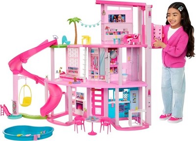 Barbie Dreamhouse, Pool Party Doll House with 75+ Pieces and 3-Story Slide