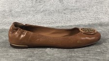 Tory Burch Minnie Travel Ballet With Metal Logo Size 8M Color Pecan Praline