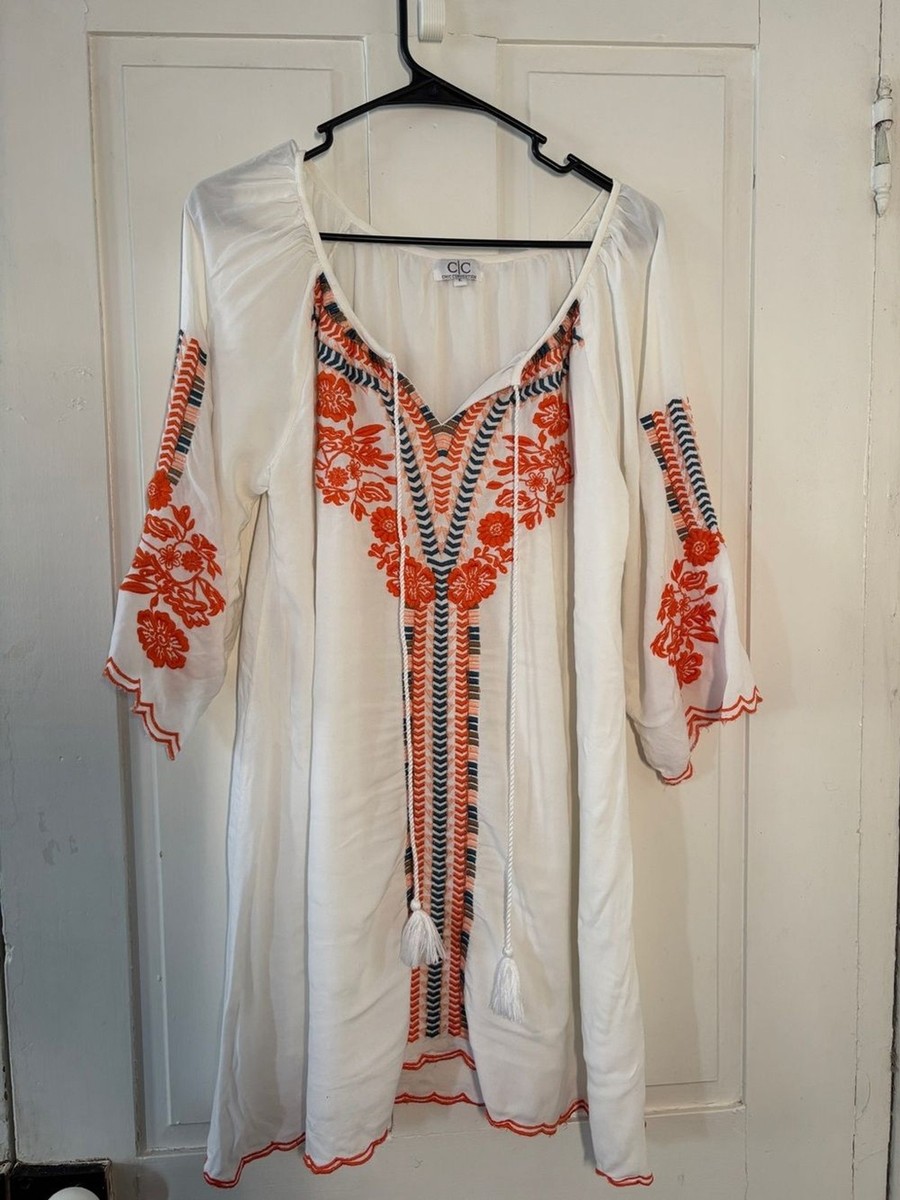 white boho tunic dress Chic Connection Coastal Peasent with Orange Embroidery this dress guarantees both week0626_20260201 Personalized Unicorn Dress Pink Color:Honey Cream