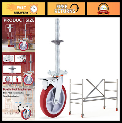 8'' Adjustable Scaffolding Wheels with Brake - Swivel Caster Set, Locking, 1-1/5''